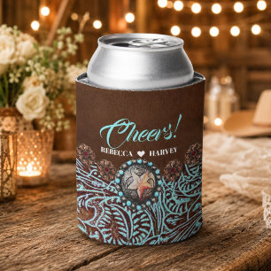 Enfriador De Latas boda country western de vaquero marrón turquesa