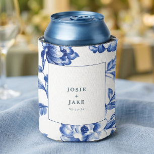 Enfriador De Latas Boda cuadrada de chinoisería azul polvoriento