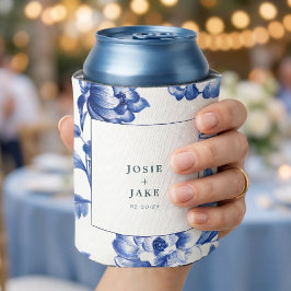 Enfriador De Latas Boda cuadrada de chinoisería azul polvoriento