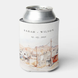 Enfriador De Latas Boda de acuarela de escape de la ciudad de Texas e