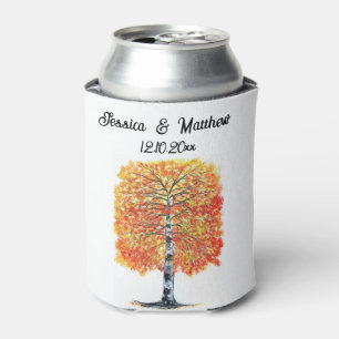 Enfriador De Latas Boda de Acuarela de Hojas Naranjas de Otoño
