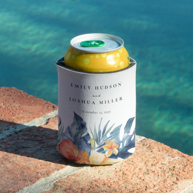 Enfriador De Latas Boda de acuarela de verano floral tropical (Piscina in situ)