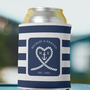 Enfriador De Latas Boda de Anclaje del Corazón de Rope Azul Náutico