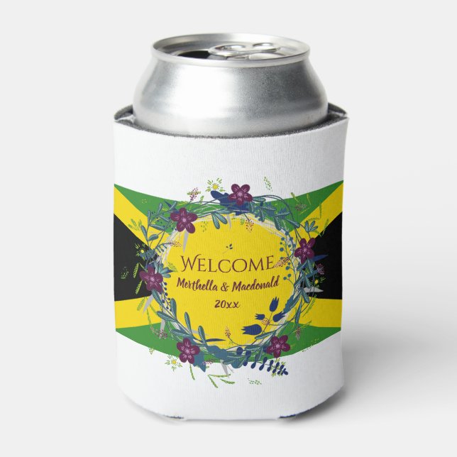 Enfriador De Latas Boda de bandera de Jamaica personalizado (Lata Anverso)