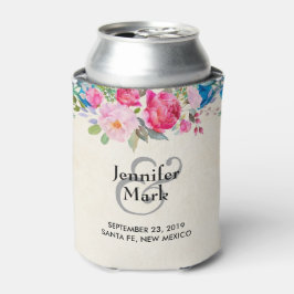 Enfriador De Latas Boda de borde de flor rosa y azul bonito