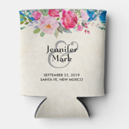 Enfriador De Latas Boda de borde de flor rosa y azul bonito