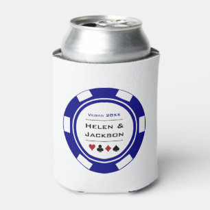 Enfriador De Latas Boda de Casino Chip Blue White Las Vegas