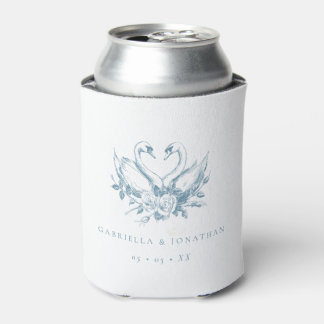 Enfriador De Latas Boda de cisnes florales azules vintage