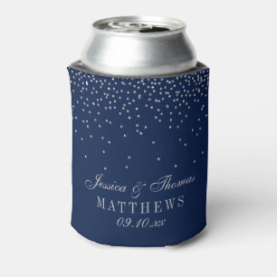 Enfriador De Latas Boda de Confetti Azul y Glam Plata de Marina