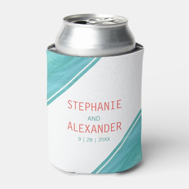 Enfriador De Latas Boda de coral Verde azulado moderno (Lata Anverso)