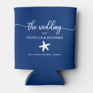 Enfriador De Latas Boda de Destino en Starfish Beach Azul Marino
