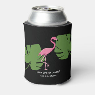 Enfriador De Latas Boda de destino tropical de flamingo rosado negro