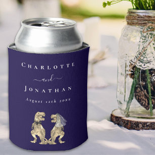 Enfriador De Latas Boda de Dinosaurio Azul Marino y Blanco Personaliz