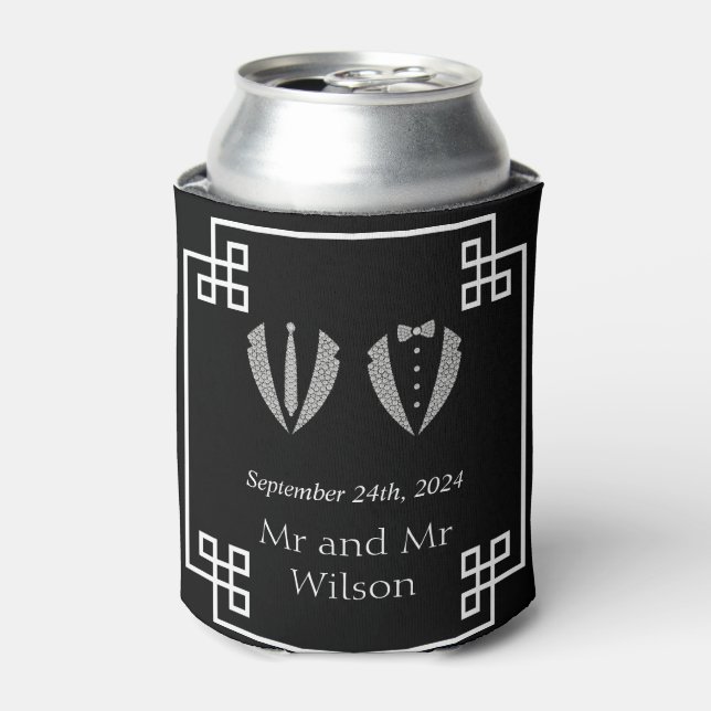 Enfriador De Latas Boda de dos Grooms Gay Tuxedo (Lata Anverso)
