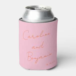 Enfriador De Latas Boda de escritura manuscrita moderna rosa y Naranj