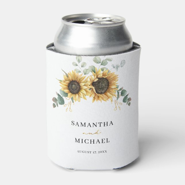 Enfriador De Latas Boda de Eucalyptus de girasol floral (Lata Anverso)