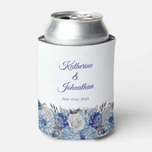 Enfriador De Latas Boda de flores azul acuarela -