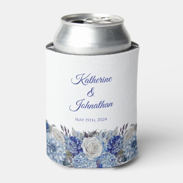 Enfriador De Latas Boda de flores azul acuarela - (Lata Anverso)