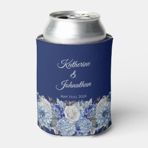 Enfriador De Latas Boda de flores azul acuarela -