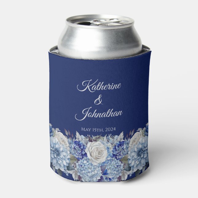 Enfriador De Latas Boda de flores azul acuarela - (Lata Anverso)