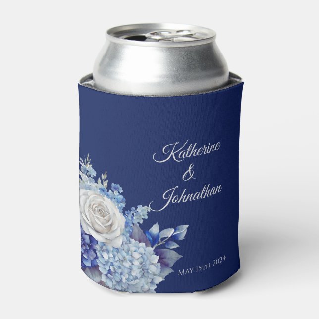 Enfriador De Latas Boda de flores azul acuarela - (Lata Anverso)