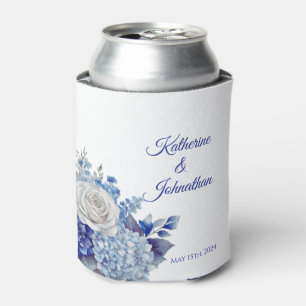 Enfriador De Latas Boda de flores azul acuarela -