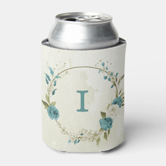 Enfriador De Latas boda de flores azules blancas (Lata Anverso)