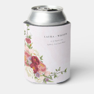 Enfriador De Latas Boda de Flores Blancas Rojas de Boho Brillante