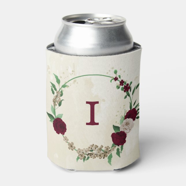 Enfriador De Latas Boda de flores de champán de Borgoña (Lata Anverso)