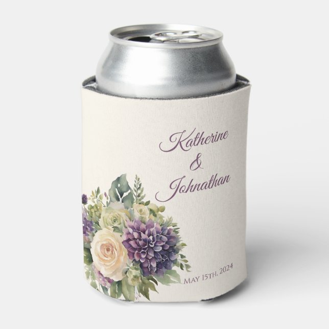 Enfriador De Latas Boda de flores púrpura acuarela - (Lata Anverso)