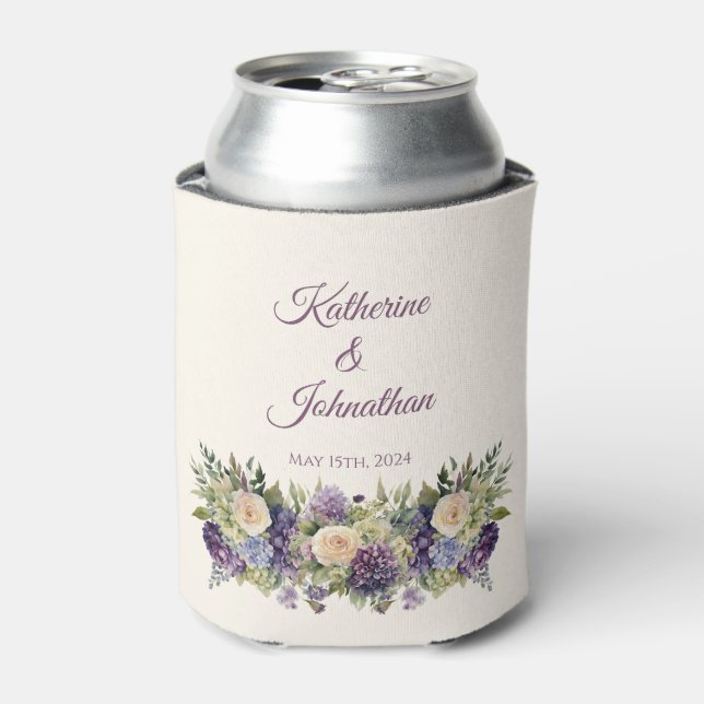 Enfriador De Latas Boda de flores púrpura acuarela - (Lata Anverso)