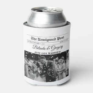 Enfriador De Latas Boda de fotos en blanco y negro de periódico boda