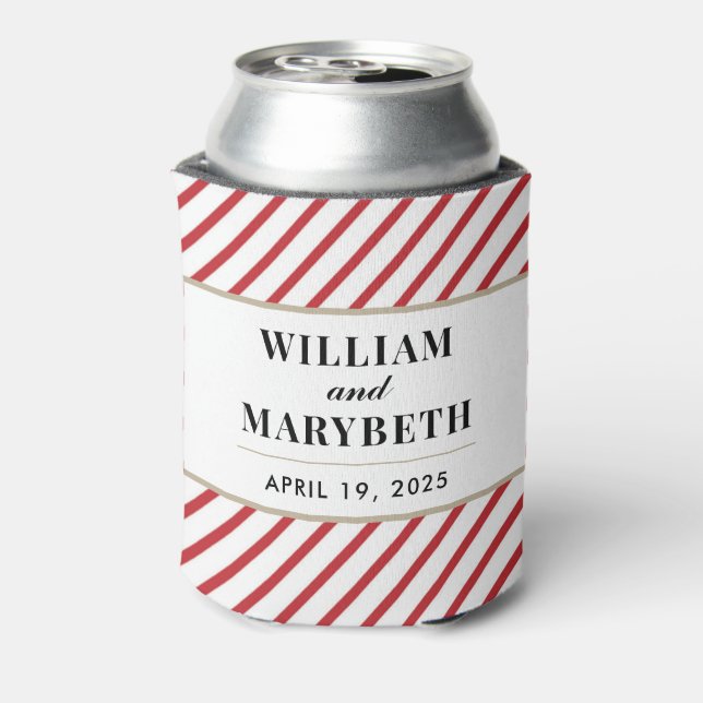 Enfriador De Latas Boda de franja de caña de caña roja y blanca (Reverso de la lata)