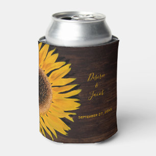 Enfriador De Latas Boda de girasol amarillo de madera marrón rusa