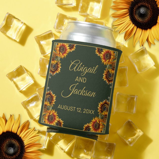 Enfriador De Latas Boda de girasol Bosque Verde y Oro (Subido por el creador)