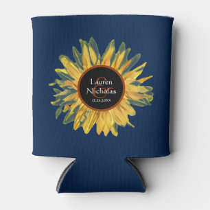 Enfriador De Latas Boda de girasol ruso azul personalizado