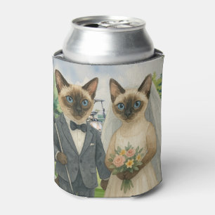 Enfriador De Latas Boda de Golf para Amantes de Gatos en el campo