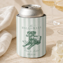 Enfriador De Latas Boda de Labrador Retriever con Raya Verde Salvia