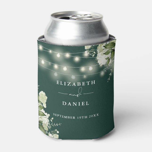 Enfriador De Latas Boda de luces de cadena floral de Emerald Greenery (Lata Anverso)