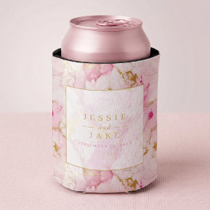 Enfriador De Latas Boda de mármol rosa y dorado
