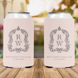 Enfriador De Latas Boda de Monograma Cresta Rosa Rubor