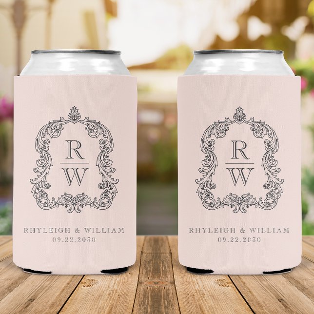 Enfriador De Latas Boda de Monograma Cresta Rosa Rubor (Subido por el creador)