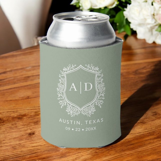 Enfriador De Latas Boda de monograma moderno Escudo verde sabio (Subido por el creador)