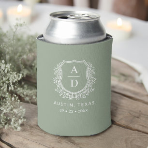 Enfriador De Latas Boda de monograma moderno Escudo verde sabio