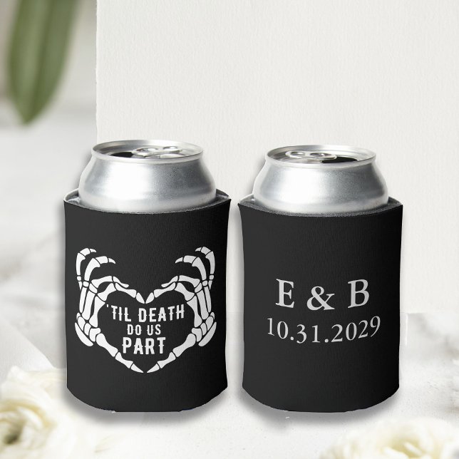 Enfriador De Latas Boda de muerte personalizada de la nieblera negra (Personalized Black Til Death Wedding Can Cooler
)