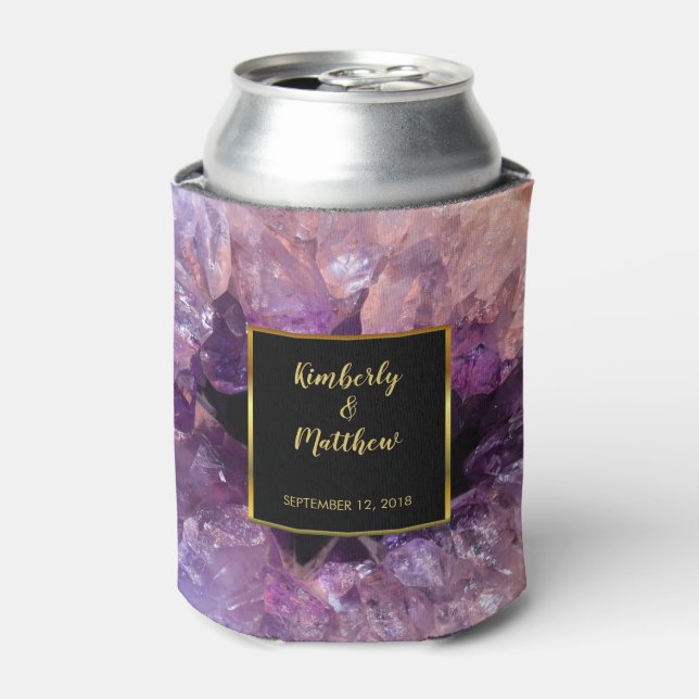 Enfriador De Latas Boda de novias y novios de amatista púrpura (Lata Anverso)