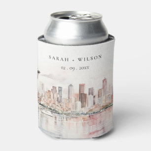 Enfriador De Latas Boda de paisaje de acuarela de Seattle, Washington