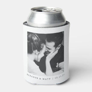 Enfriador De Latas Boda de pareja foto personalizada minimalista negr