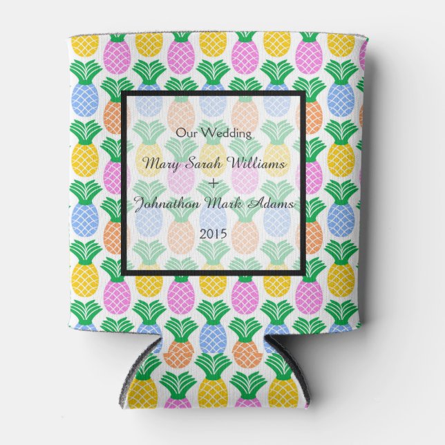 Enfriador De Latas Boda de patrón de piña tropical (Anverso)