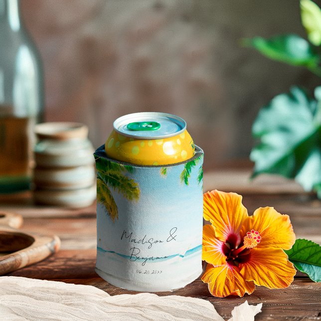 Enfriador De Latas Boda de playa tropical costera retro personalizada (Subido por el creador)